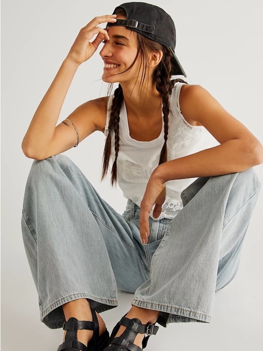 Free People Light Wash Wide Leg Jeans for Women - Casual Flare